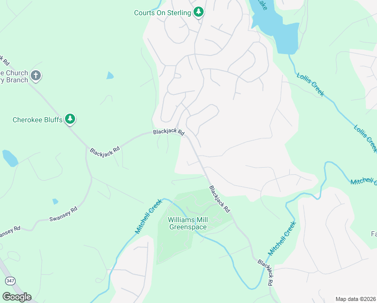 map of restaurants, bars, coffee shops, grocery stores, and more near 6048 Blackjack Road in Flowery Branch