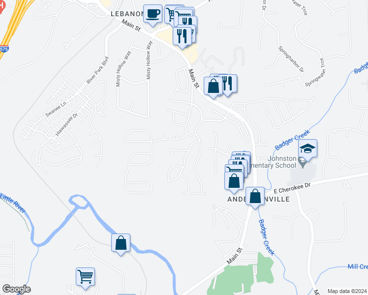 map of restaurants, bars, coffee shops, grocery stores, and more near 302 Kells Court in Woodstock