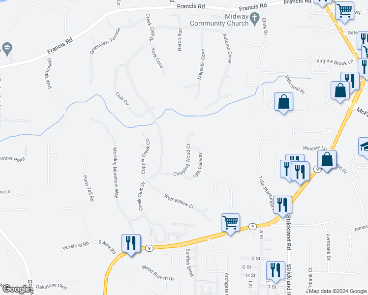 map of restaurants, bars, coffee shops, grocery stores, and more near 3254 Chipping Wood Court in Alpharetta
