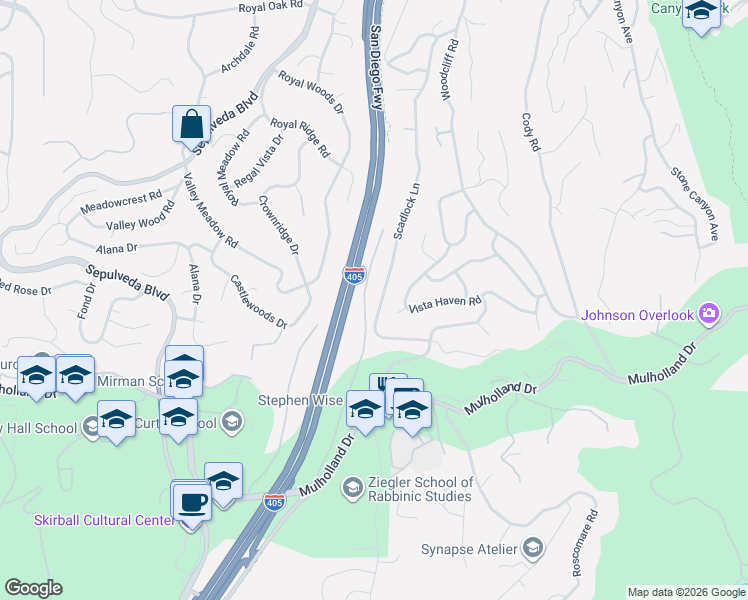 map of restaurants, bars, coffee shops, grocery stores, and more near 3455 Scadlock Lane in Los Angeles
