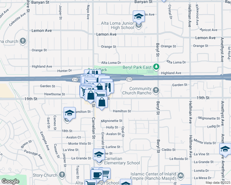 map of restaurants, bars, coffee shops, grocery stores, and more near 8824 19th Street in Rancho Cucamonga