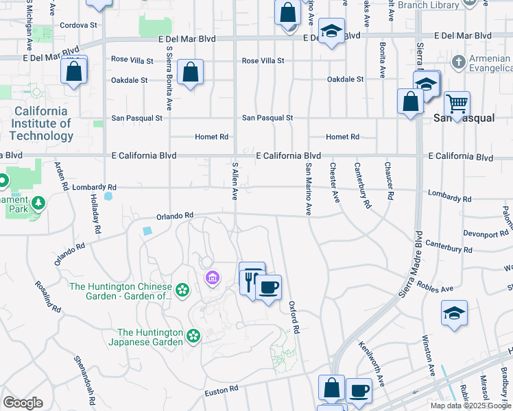 map of restaurants, bars, coffee shops, grocery stores, and more near 1883 Orlando Road in San Marino