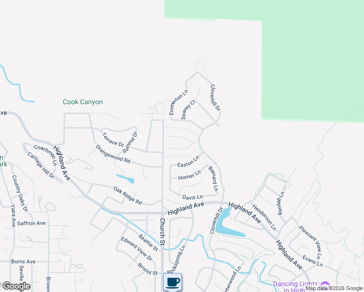 map of restaurants, bars, coffee shops, grocery stores, and more near 28960 Bennett Court in Highland