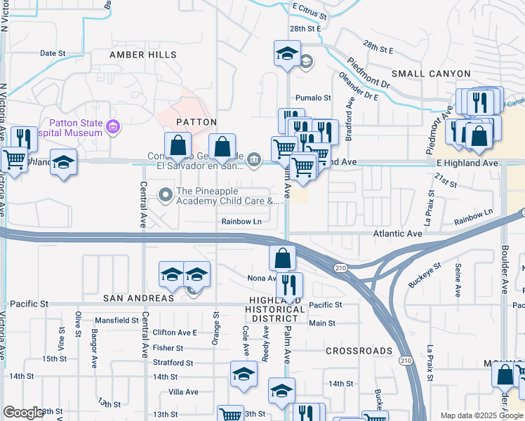 map of restaurants, bars, coffee shops, grocery stores, and more near 3539 21st Street in Highland