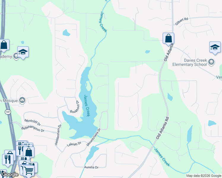 map of restaurants, bars, coffee shops, grocery stores, and more near 825 Mountclaire Drive in Cumming