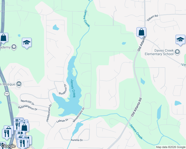 map of restaurants, bars, coffee shops, grocery stores, and more near 825 Mountclaire Drive in Cumming