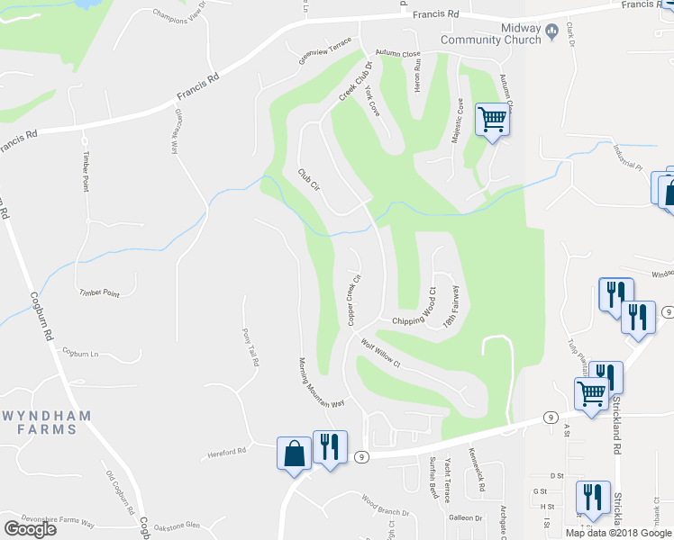 map of restaurants, bars, coffee shops, grocery stores, and more near 320 Rissington Pse in Alpharetta