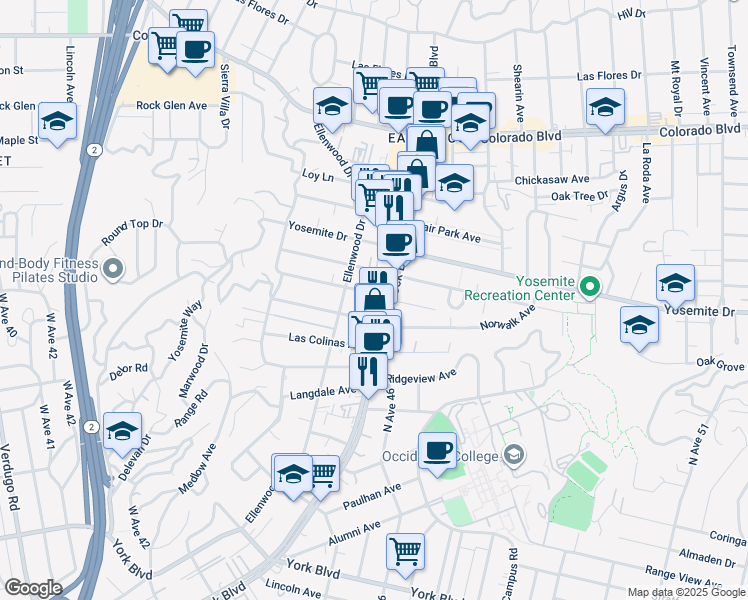 map of restaurants, bars, coffee shops, grocery stores, and more near 2214 Laverna Avenue in Los Angeles