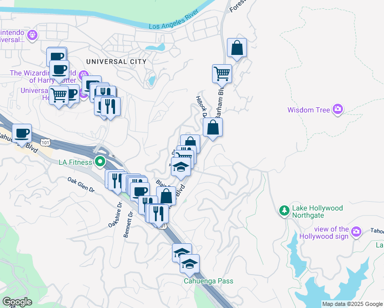 map of restaurants, bars, coffee shops, grocery stores, and more near 3200 Velma Drive in Los Angeles