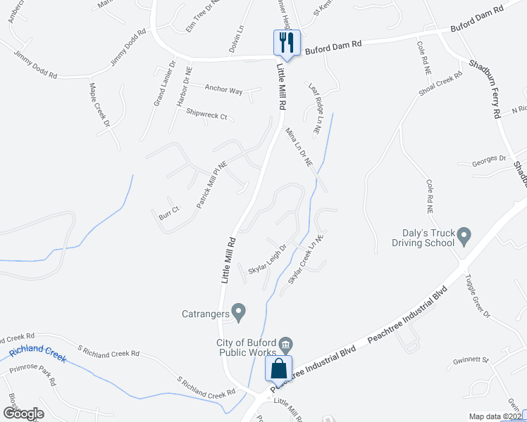 map of restaurants, bars, coffee shops, grocery stores, and more near 1972 Skylar Leigh Drive Northeast in Buford