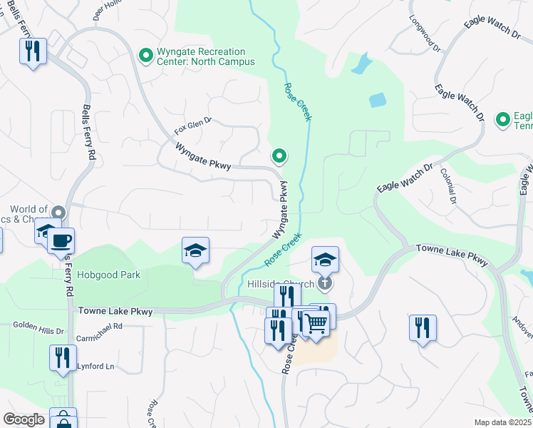 map of restaurants, bars, coffee shops, grocery stores, and more near in Woodstock