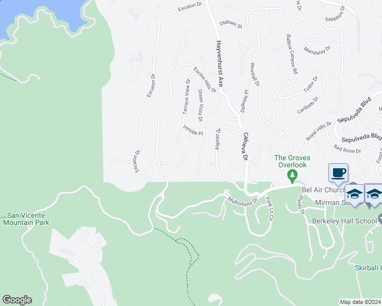 map of restaurants, bars, coffee shops, grocery stores, and more near 16804 Severo Place in Los Angeles