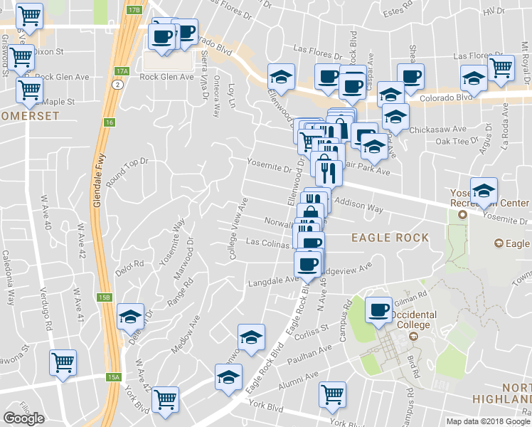 map of restaurants, bars, coffee shops, grocery stores, and more near 21271/2 Norwalk Avenue in Los Angeles