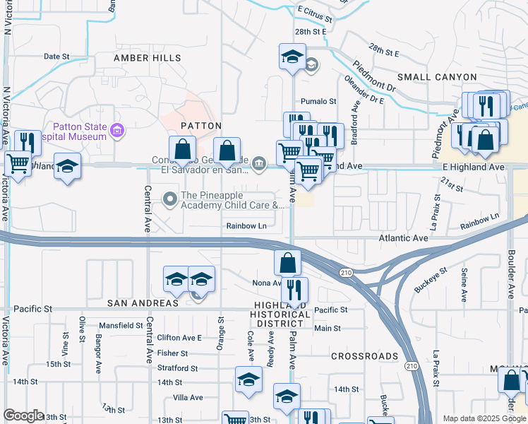 map of restaurants, bars, coffee shops, grocery stores, and more near 3517 20th Street in Highland