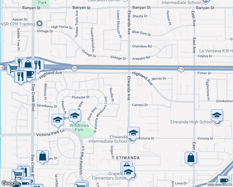 map of restaurants, bars, coffee shops, grocery stores, and more near 12833 Carissa Court in Rancho Cucamonga