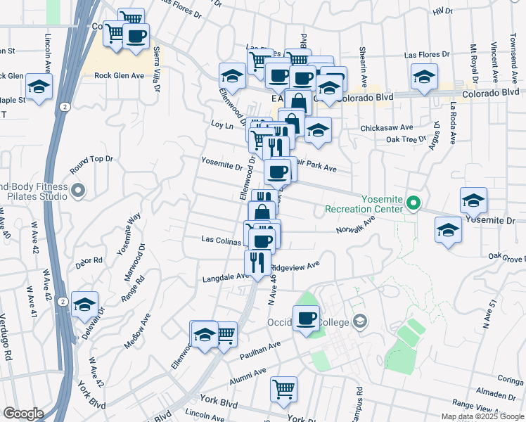 map of restaurants, bars, coffee shops, grocery stores, and more near 2212 Laverna Avenue in Los Angeles