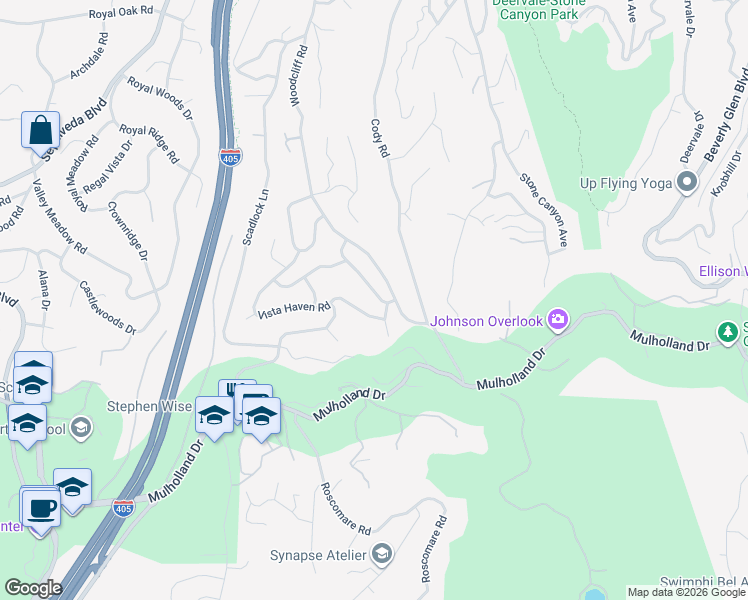 map of restaurants, bars, coffee shops, grocery stores, and more near 3521 Stonewood Drive in Los Angeles