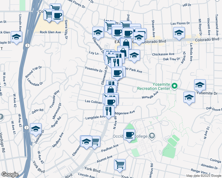 map of restaurants, bars, coffee shops, grocery stores, and more near 2214 Laverna Avenue in Los Angeles