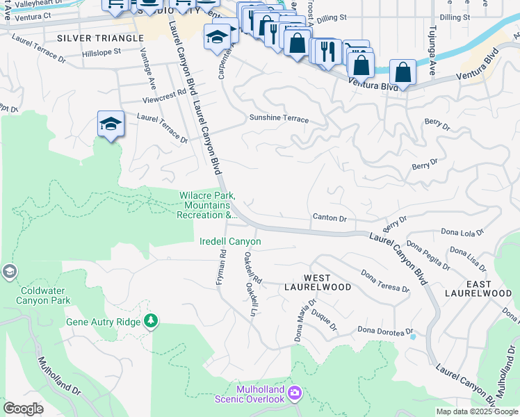 map of restaurants, bars, coffee shops, grocery stores, and more near 11747 Canton Place in Los Angeles