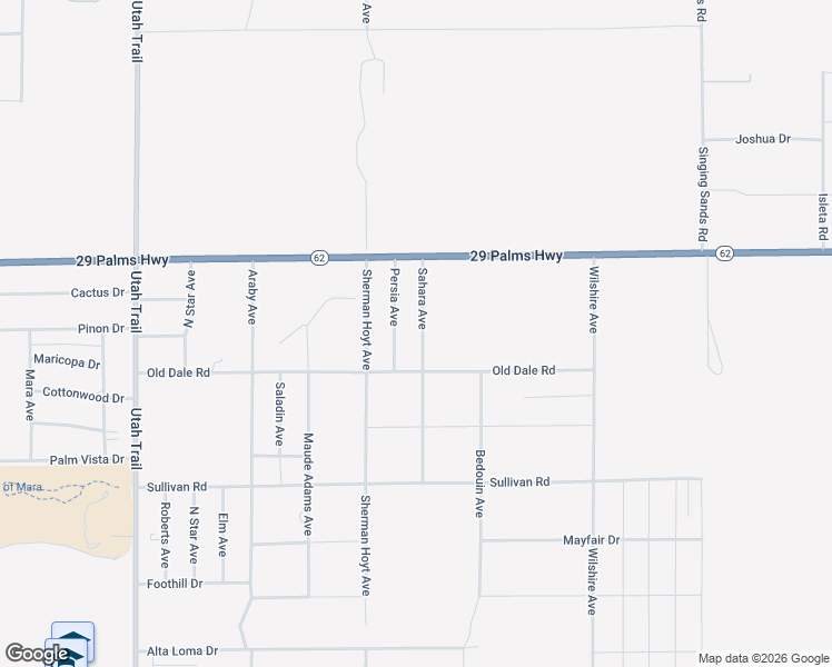 map of restaurants, bars, coffee shops, grocery stores, and more near 6636 Sahara Avenue in Twentynine Palms