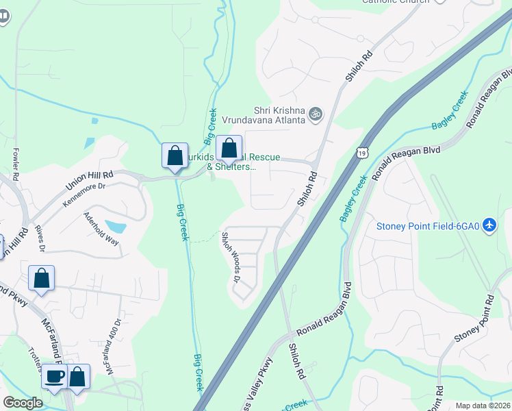 map of restaurants, bars, coffee shops, grocery stores, and more near 5355 Breckinridge Lane in Cumming
