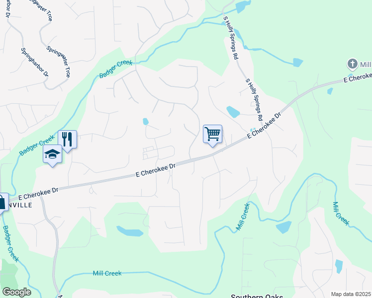 map of restaurants, bars, coffee shops, grocery stores, and more near 105 Highlands Drive in Woodstock