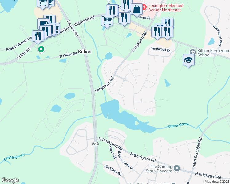 map of restaurants, bars, coffee shops, grocery stores, and more near 544 Heron Glen Drive in Columbia