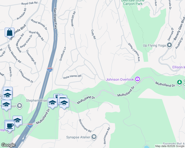 map of restaurants, bars, coffee shops, grocery stores, and more near 3521 Stonewood Drive in Los Angeles