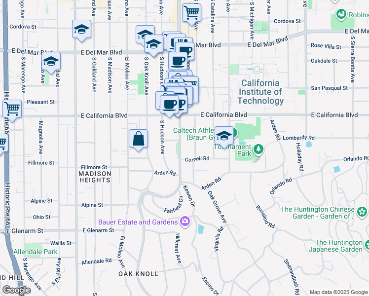 map of restaurants, bars, coffee shops, grocery stores, and more near 700 South Lake Avenue in Pasadena
