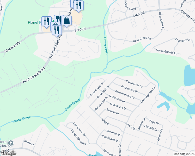 map of restaurants, bars, coffee shops, grocery stores, and more near 320 Cane Brake Drive in Columbia