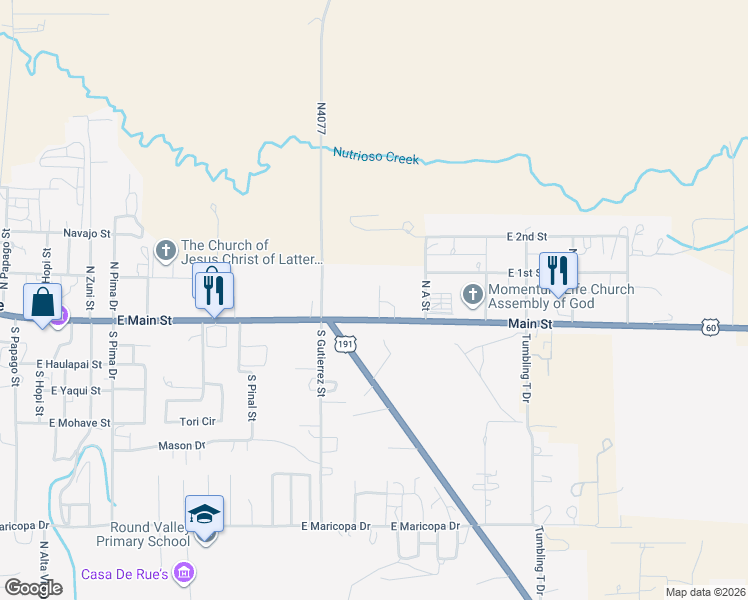 map of restaurants, bars, coffee shops, grocery stores, and more near 125 North A Street in Springerville