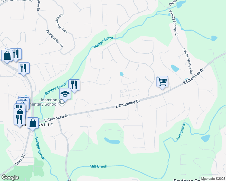 map of restaurants, bars, coffee shops, grocery stores, and more near 232 Allison Drive in Woodstock