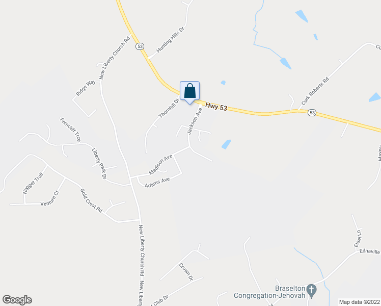 map of restaurants, bars, coffee shops, grocery stores, and more near 220 Jackson Avenue in Braselton