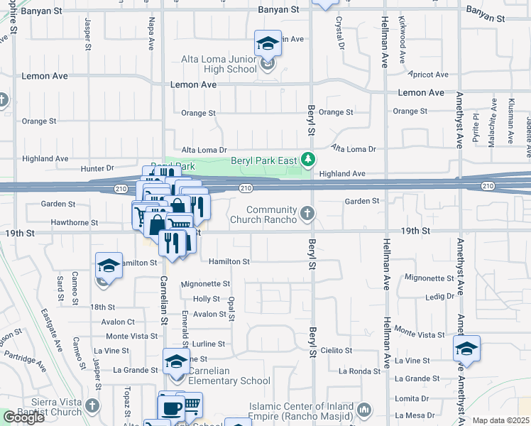 map of restaurants, bars, coffee shops, grocery stores, and more near 8890 19th Street in Rancho Cucamonga