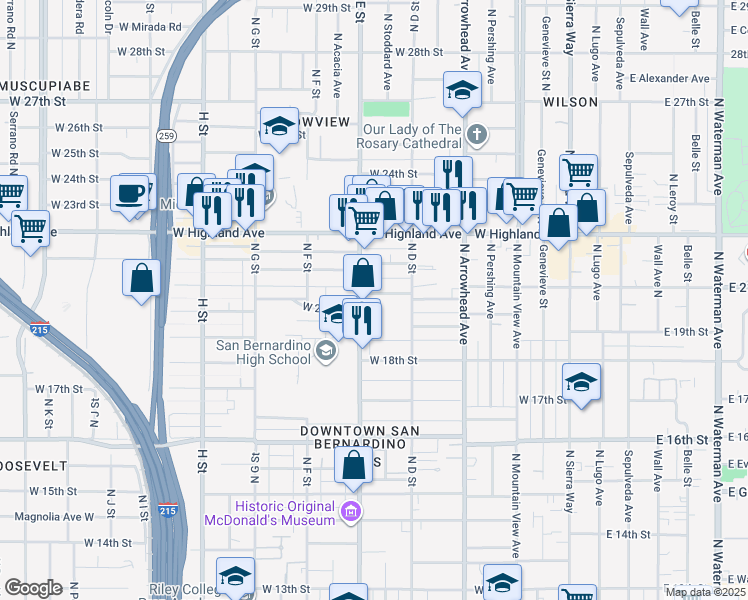 map of restaurants, bars, coffee shops, grocery stores, and more near 481 West 20th Street in San Bernardino