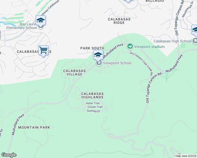 map of restaurants, bars, coffee shops, grocery stores, and more near 23614 Dry Canyon Cold Creek Road in Calabasas