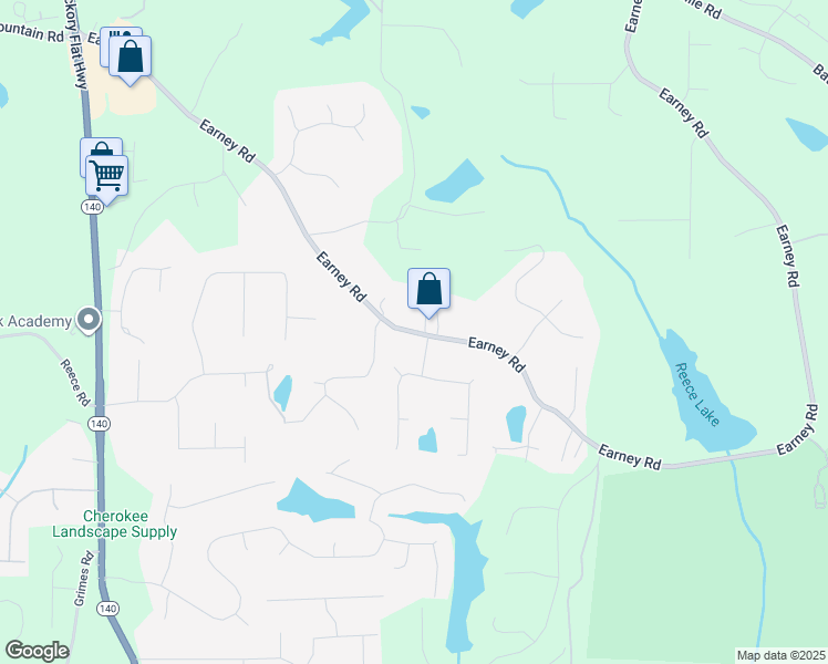 map of restaurants, bars, coffee shops, grocery stores, and more near 4256 Earney Road in Woodstock