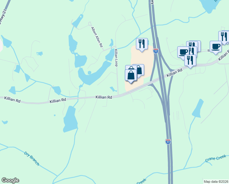 map of restaurants, bars, coffee shops, grocery stores, and more near 1011 State Road S-40-1325 in Columbia