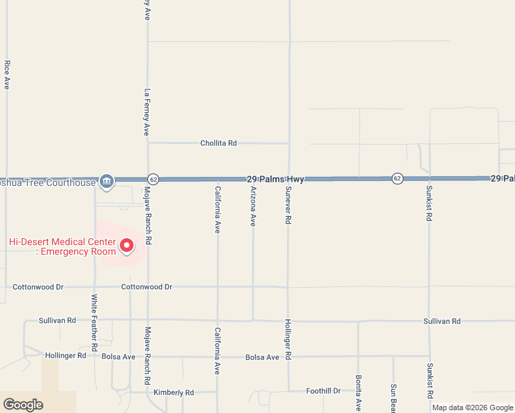 map of restaurants, bars, coffee shops, grocery stores, and more near 64025 Arizona Avenue in Joshua Tree