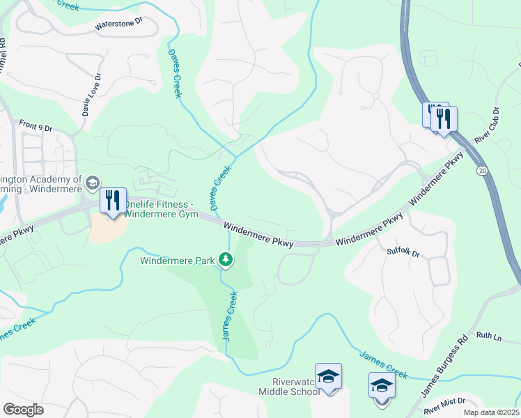 map of restaurants, bars, coffee shops, grocery stores, and more near 3290 Osterley Way in Cumming
