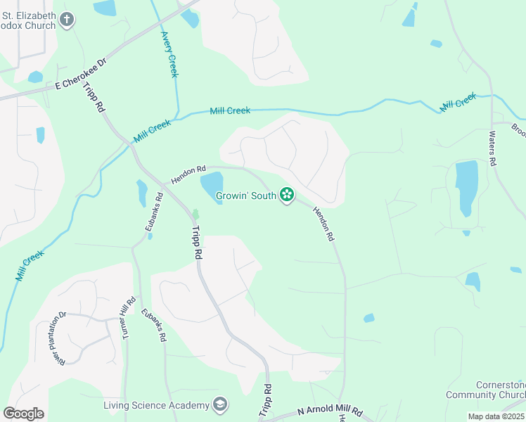 map of restaurants, bars, coffee shops, grocery stores, and more near 2053 Hendon Road in Woodstock