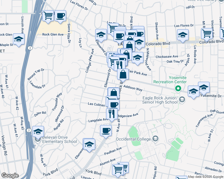 map of restaurants, bars, coffee shops, grocery stores, and more near 2223 Laverna Avenue in Los Angeles