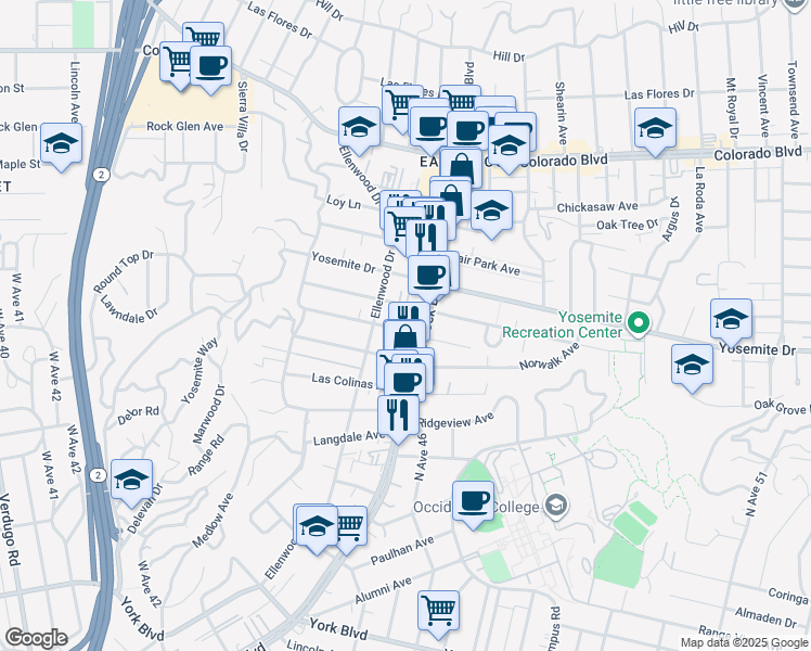 map of restaurants, bars, coffee shops, grocery stores, and more near 2223 Laverna Avenue in Los Angeles