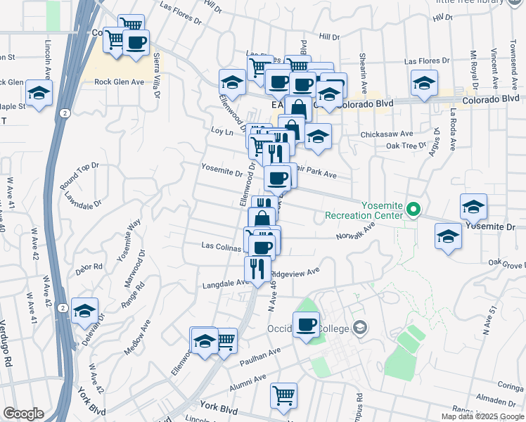 map of restaurants, bars, coffee shops, grocery stores, and more near 2223 Laverna Avenue in Los Angeles
