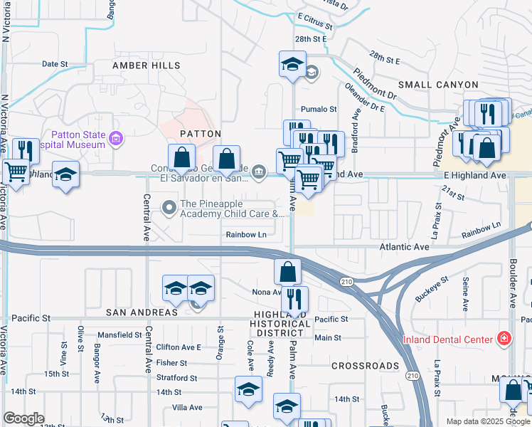 map of restaurants, bars, coffee shops, grocery stores, and more near 3539 21st Street in Highland