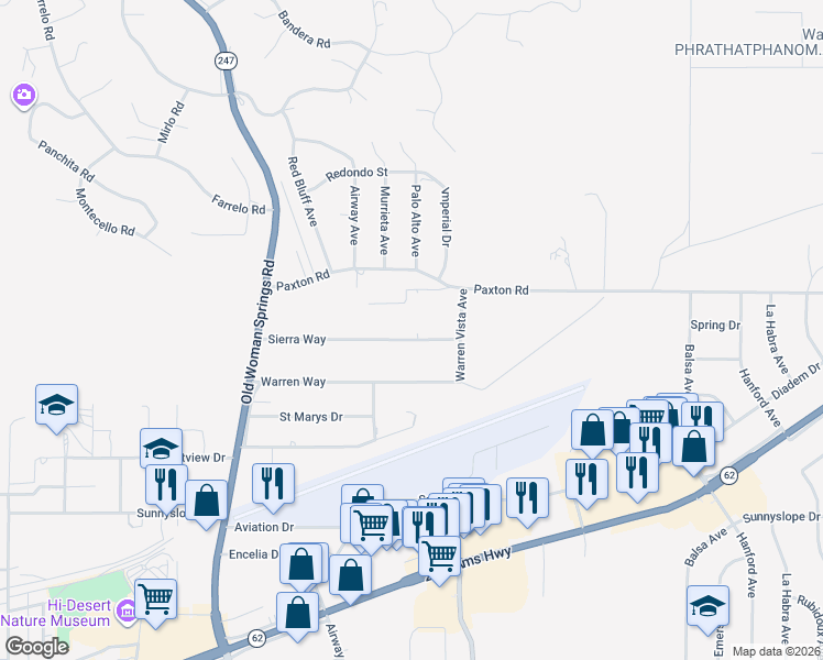 map of restaurants, bars, coffee shops, grocery stores, and more near 57616 Sierra Way in Yucca Valley
