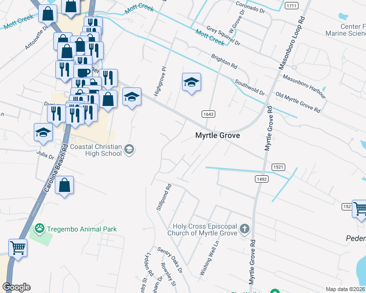 map of restaurants, bars, coffee shops, grocery stores, and more near 920 Piner Road in Wilmington