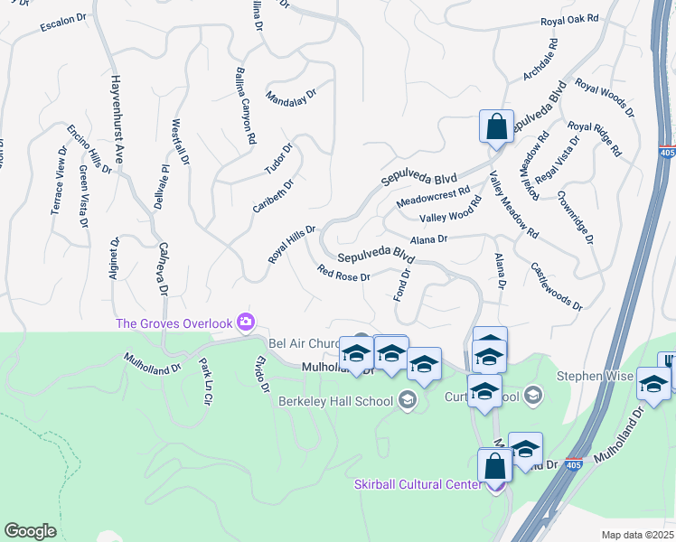 map of restaurants, bars, coffee shops, grocery stores, and more near 3412 Red Rose Drive in Los Angeles