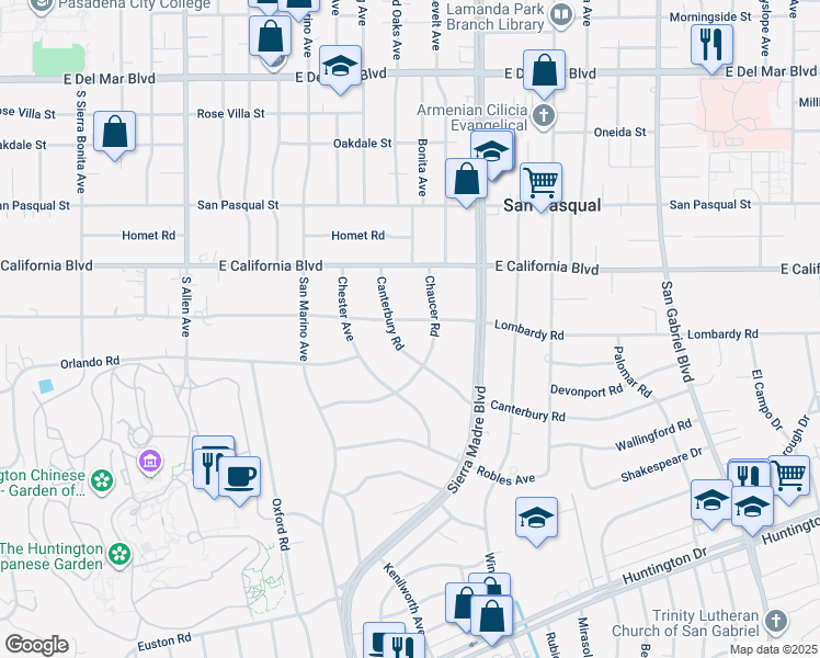 map of restaurants, bars, coffee shops, grocery stores, and more near 2290 Lombardy Road in San Marino