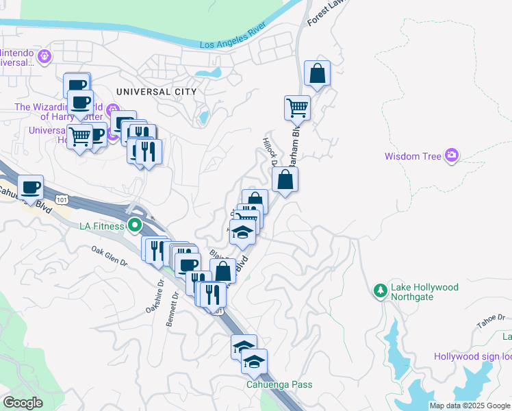 map of restaurants, bars, coffee shops, grocery stores, and more near 3398 Floyd Terrace in Los Angeles